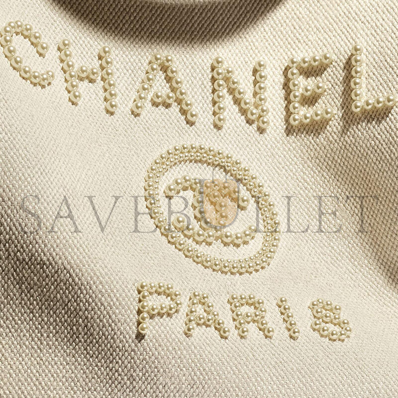 CHANEL LARGE DEAUVILLE BAG PEARL CANVAS A66941 (39*30*22cm)